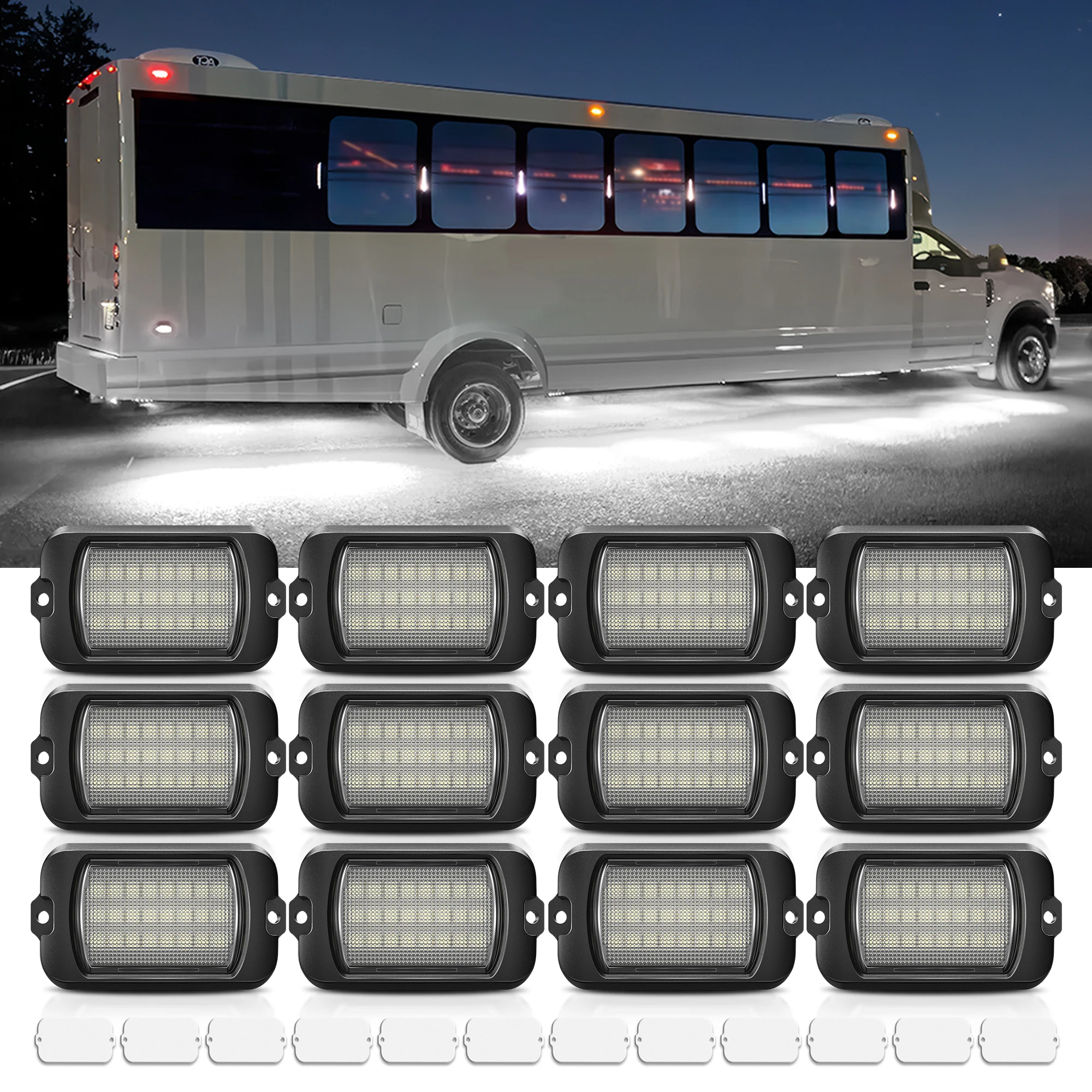 Фото MICTUNING 12 стручков Q1 MAX White Rock Lights, подсветка 12 В/24 В, совместимые с автомобилем, грузовиком, внедорожной лодкой, водонепроницаемостью IP68 №2