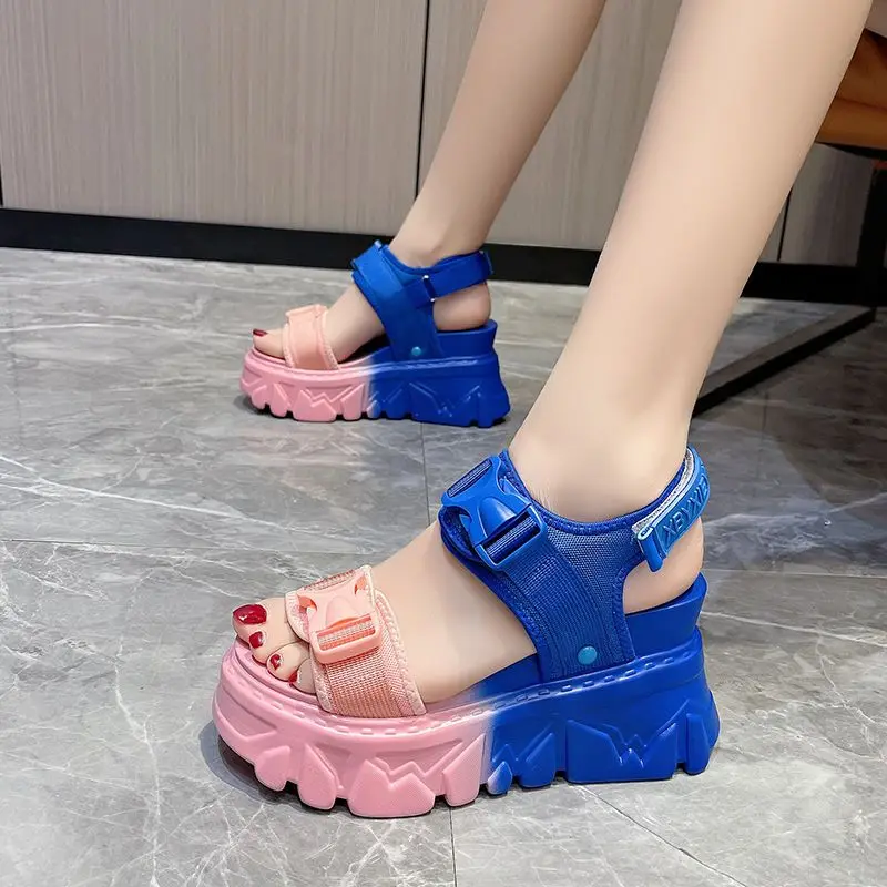 

Women High Wedges Sandals Mixed Colors High Heels Gladiator Goth Slippers Woman Fashion Trendy Summer Beach Chunky Sandals