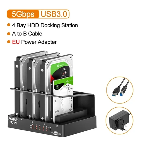 Корпус для внешнего жесткого диска MAIWO 4 Bay, Sata на USB 3,0, 2,5 и 3,5 дюйма, HDD SDD, док-станция, корпус для жесткого диска для ПК