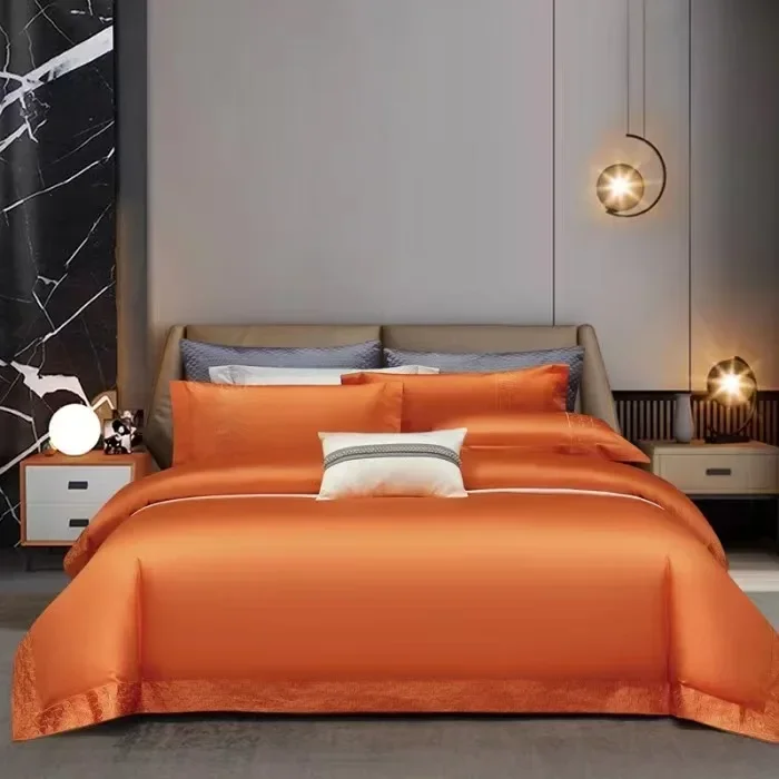 Легкий роскошный пододеяльник из хлопка с вышивкой четырех частей и длинными