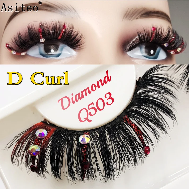 

Asiteo D Curl Diamond Glitter Colored Lashes Shiny New Arrival Fluffy False Faux Mink Eyelashes Makeup Beauty Reusable Eye Lash