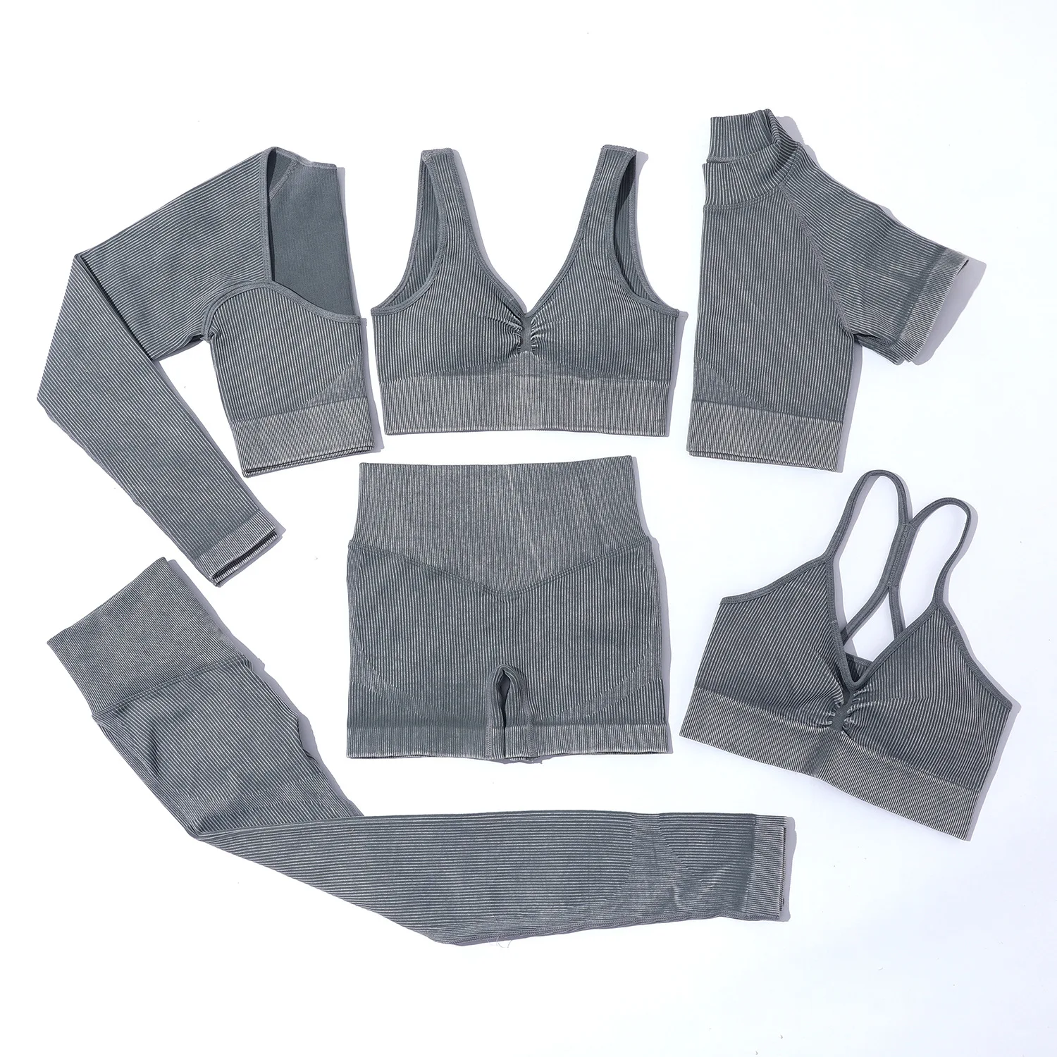 

Yoga Set Women 2 Piece Crop Top Long Sleeve Shorts Pants Sportsuit Workout Outfit Fitness Female Sport Suit Gym Wear