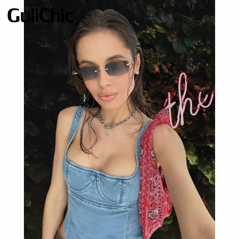 

6.16 GuliChic Women High Street Square Collar Suspender Washed Denim Bodysuit