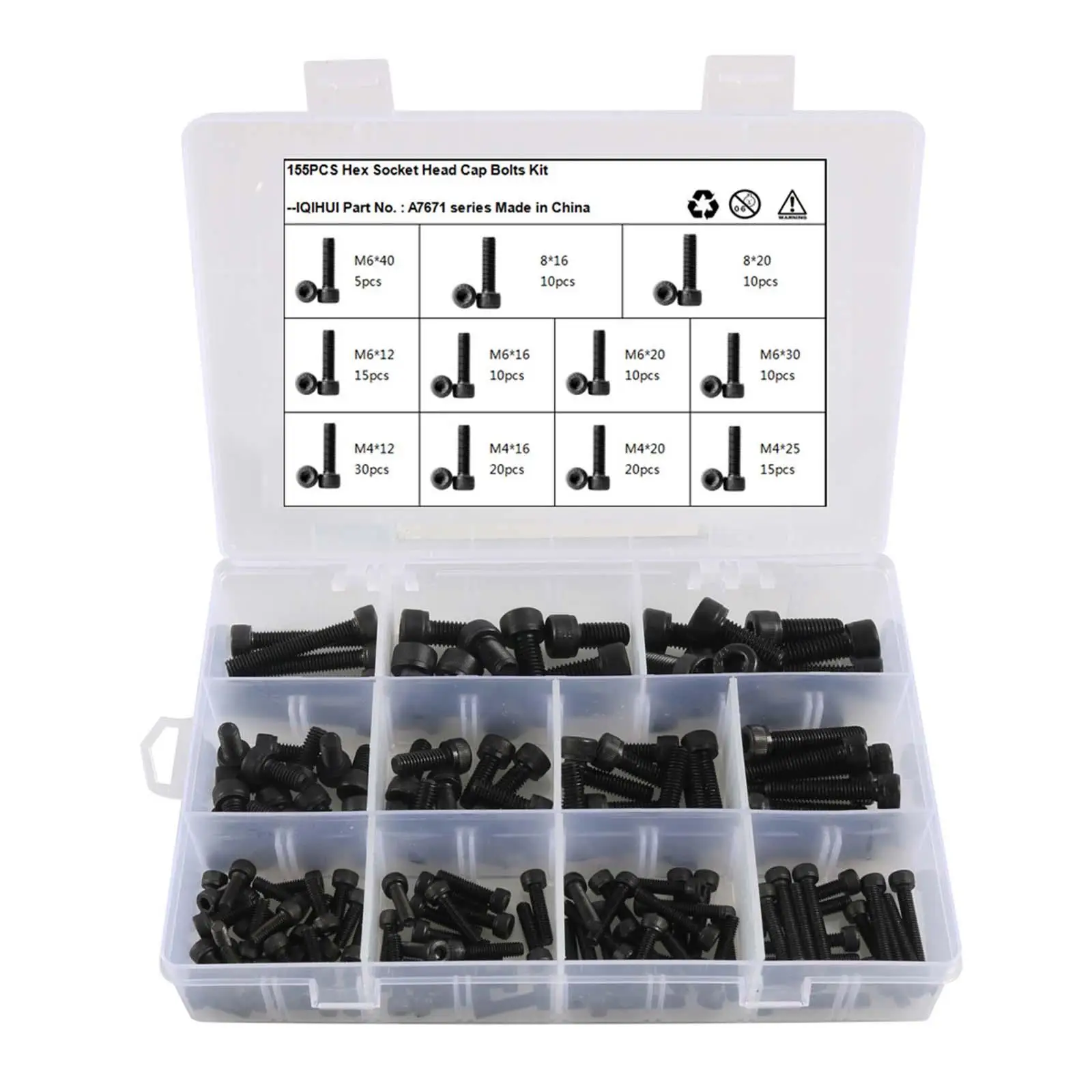 

155Pcs Hex Socket Head Cap Screws Rustproof Assortment Hex Bolt and Nut Set