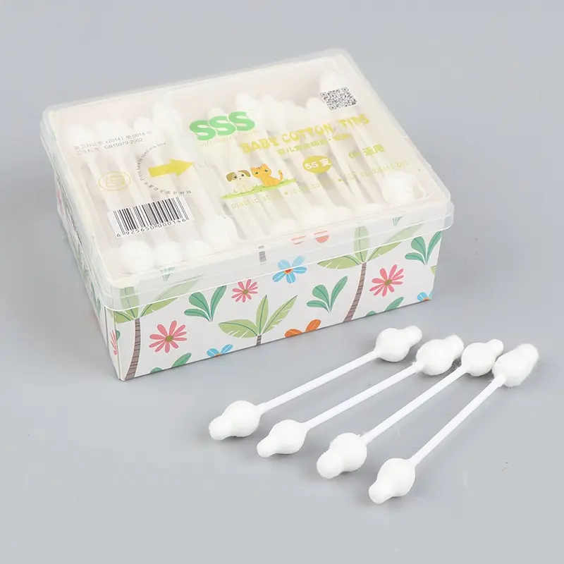 

55pcs Safety Baby Cotton Swab Gourd Shape Clean Baby Ears Sticks Health Medical Buds Tip Swabs Box Plastic Cotonete