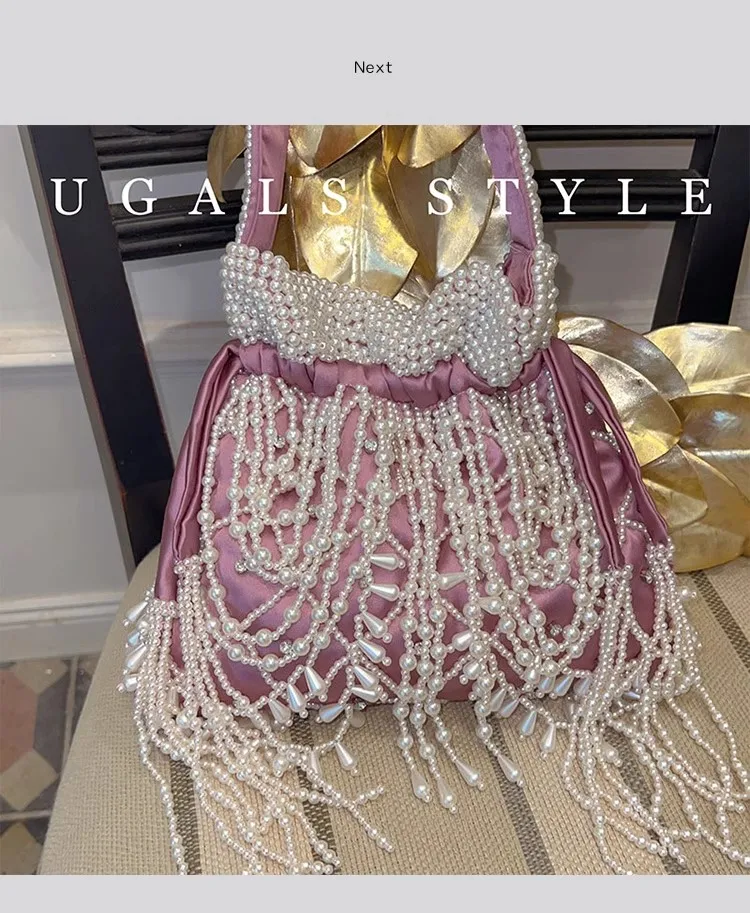 Модные бусины из бисера тканая сумка-ведро ручной работы с кисточками и бисером