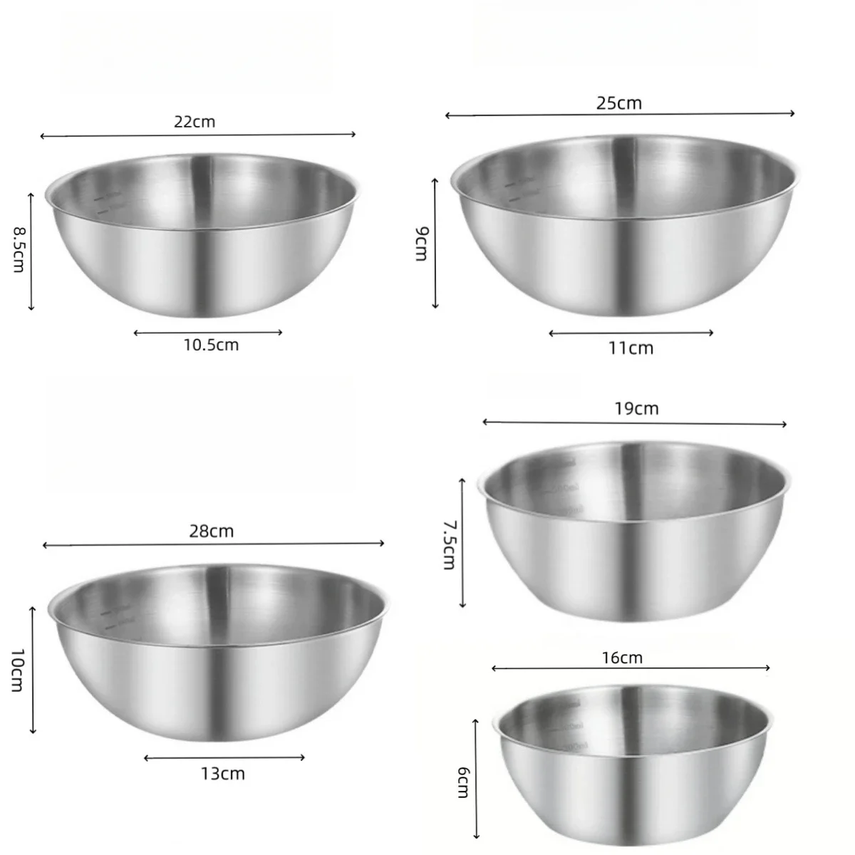 

MOONBIFFY Стальные салатницы 16/19/22/25/28 см золотые/серебряные