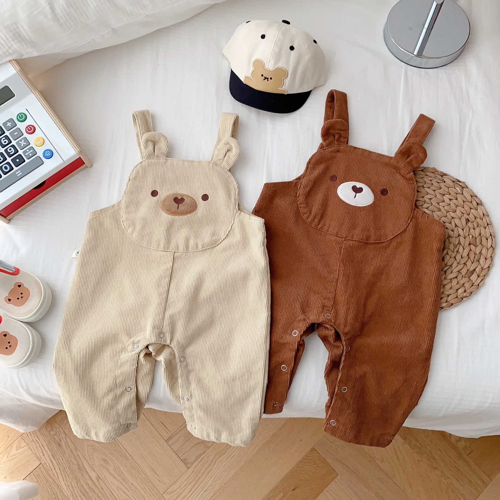 

Infant Cartoon Bear Overalls Autumn Baby Corduroy Solid Suspenders Jumpsuit Boy Girl Kid Cotton Loose Comfortable Casual Pants