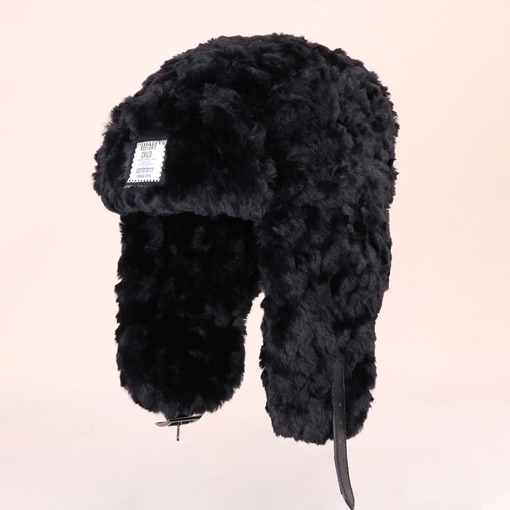 Однотонная шапка-ушанка из искусственного кроличьего меха для мужчин и женщин