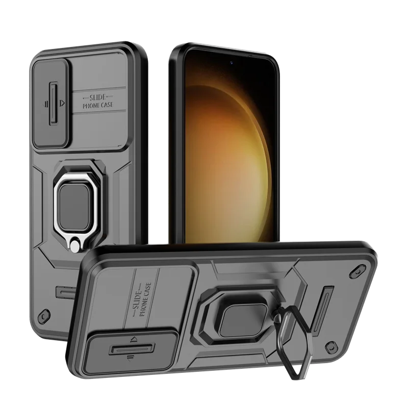 

For Samsung Galaxy S23 Plus Case Slide Window Cover Samsung Galaxy S23 Plus Coque Fundas Battle Ring Holder Push Lens Back Case