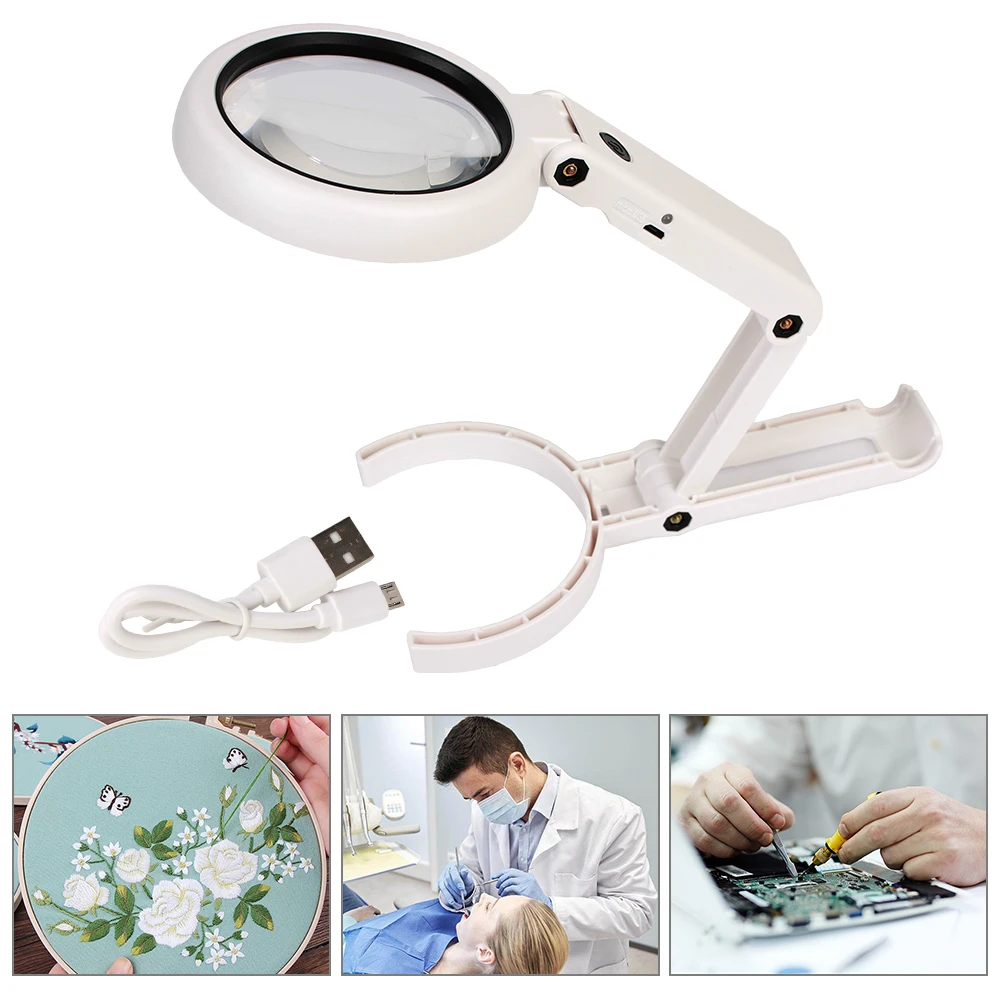 

For Jewelry Appraisal Reading Repair Foldable Stand Desk with 8 LED Light 5x 11x Magnifying Glass Portable Hand-held