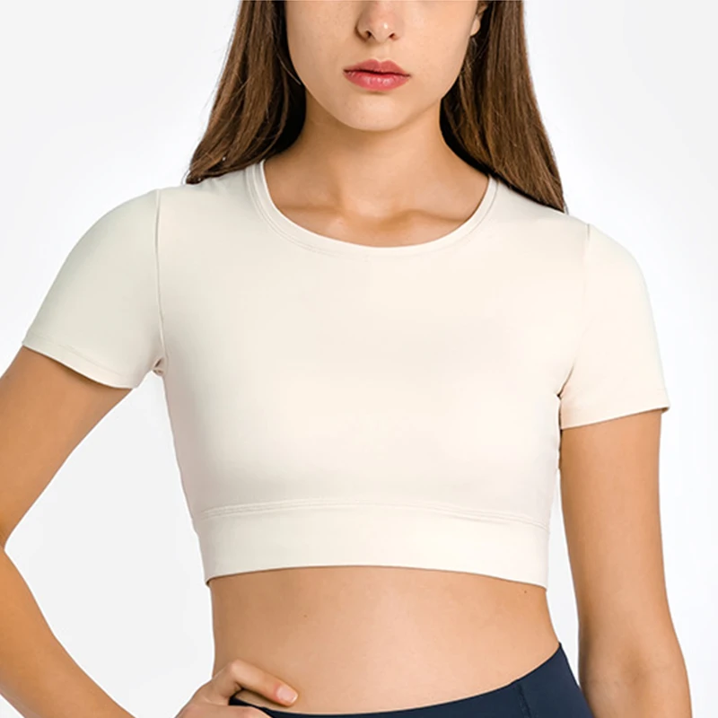 

LANTECH Sports Yoga Shirts Gym Clothes Crop Tops Fitness Women Shirt Clothes Active Workout Sportswear Exercise With Padded