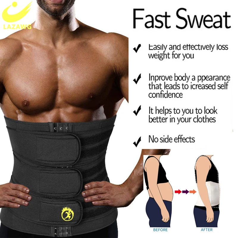 LAZAWG Mens Waist Trainer Male Abdomen Reducer Slimming Belt Body Shaper Bandage Wrap Workout Corset Belly Shapewear Trimmer
