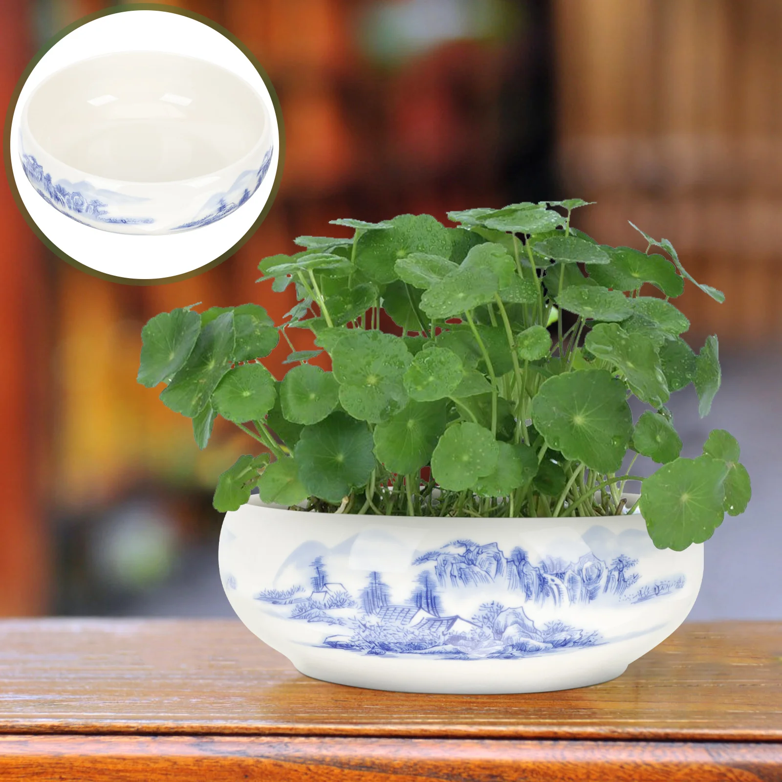 

Porcelain Planter Ink Ceramic Flower Chinese Bonsai Pot Pots Table Side Planters Decorative Decorations White Blue Inkwell Tray