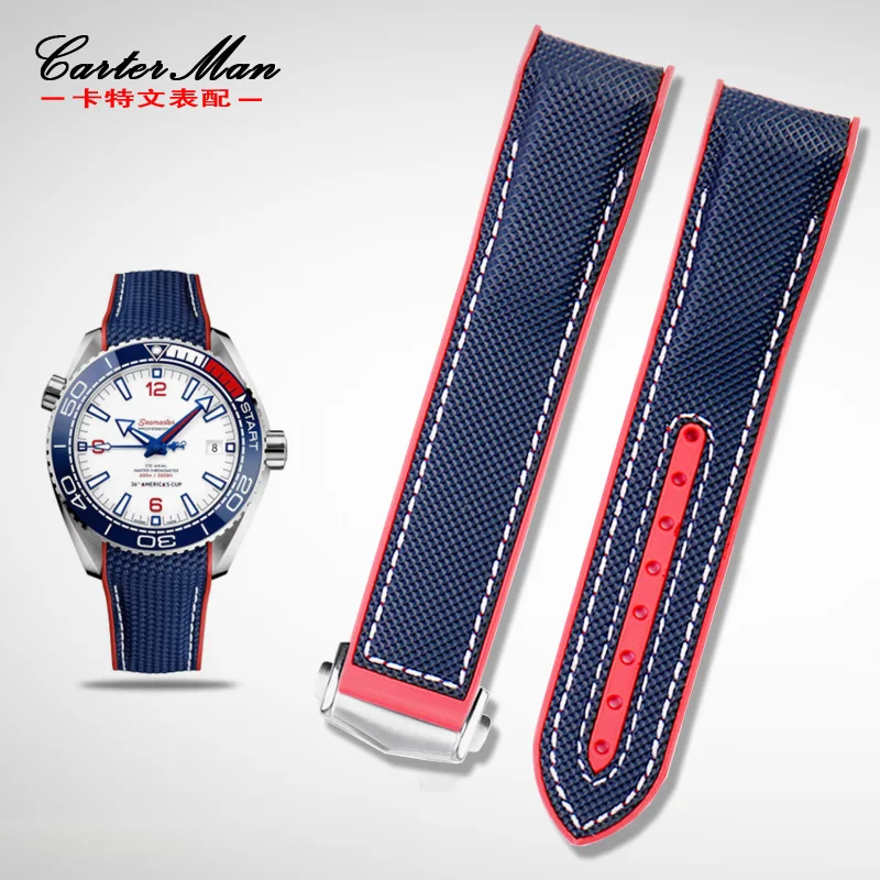

20mm 22mm Black Blue Orange Fabric Nylon Rubber Watch Band For Omega Seamaster 300 Ocean Watchband Buckle Tools Silicone Strap