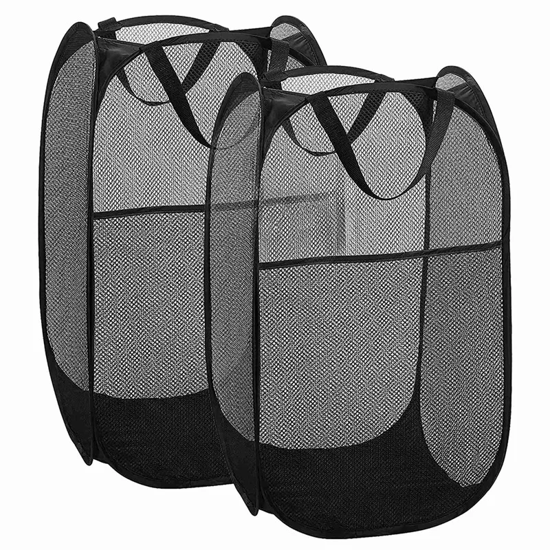 

-Up Laundry Basket (2 Pieces) Foldable -Up Mesh Basket Dirty Clothes Basket With Handle(Black)