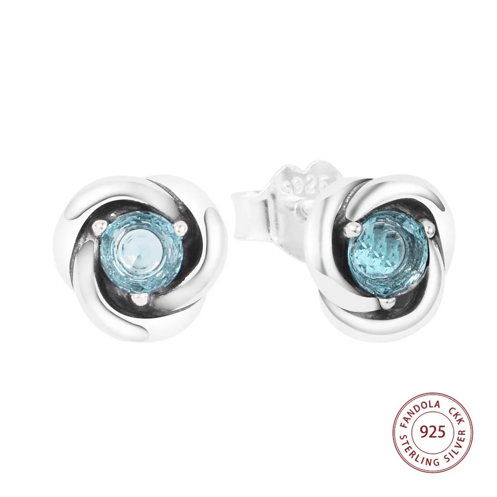 

CKK Sea Aqua Blue Eternity Circle Stud Earrings Sterling Silver 925 Original Jewelry for Women Pendientes Aretes Mujer