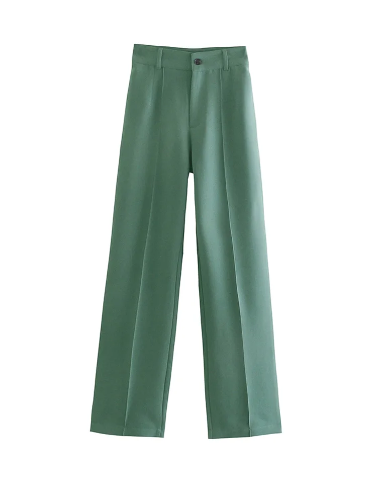 

Women Fashion Office Wear Straight Pants Vintage High Waist Zipper Fly Female Trousers Mujer