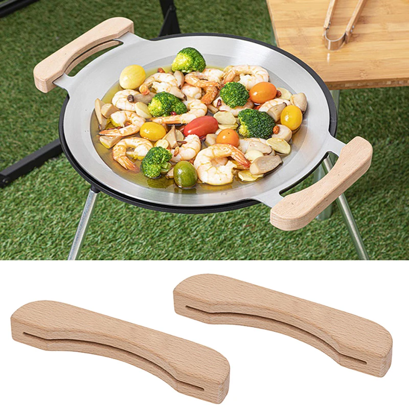 

1 Pair Wooden BBQ Pan Handle Anti Scald Heat Resistant Insulated Grip Replacement for Sauce Grill Pan Griddle Outdoor Camping