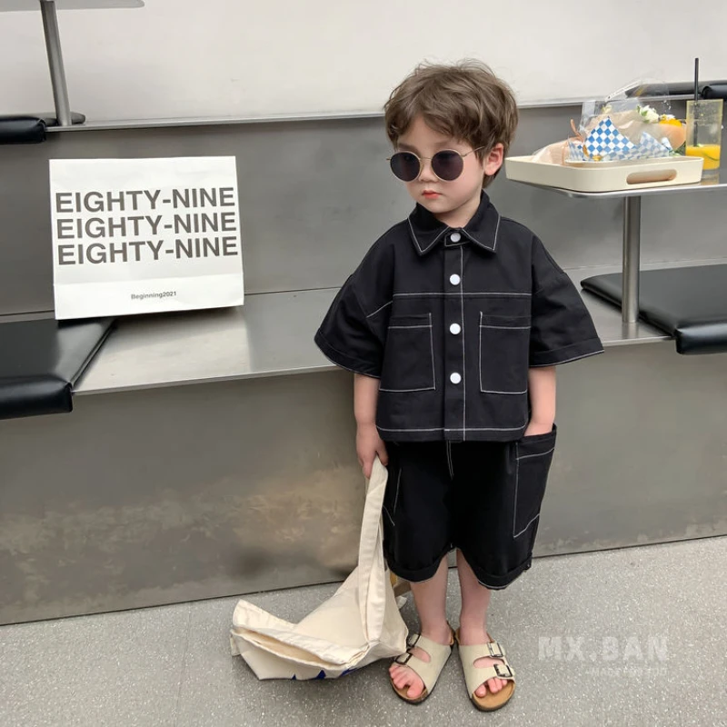 

Birthday 2-9 Clothes Fashion Set Children's Summer Clothing Outfits Boy Shirt 2-piece Kids Baby Outfits Set Shorts +