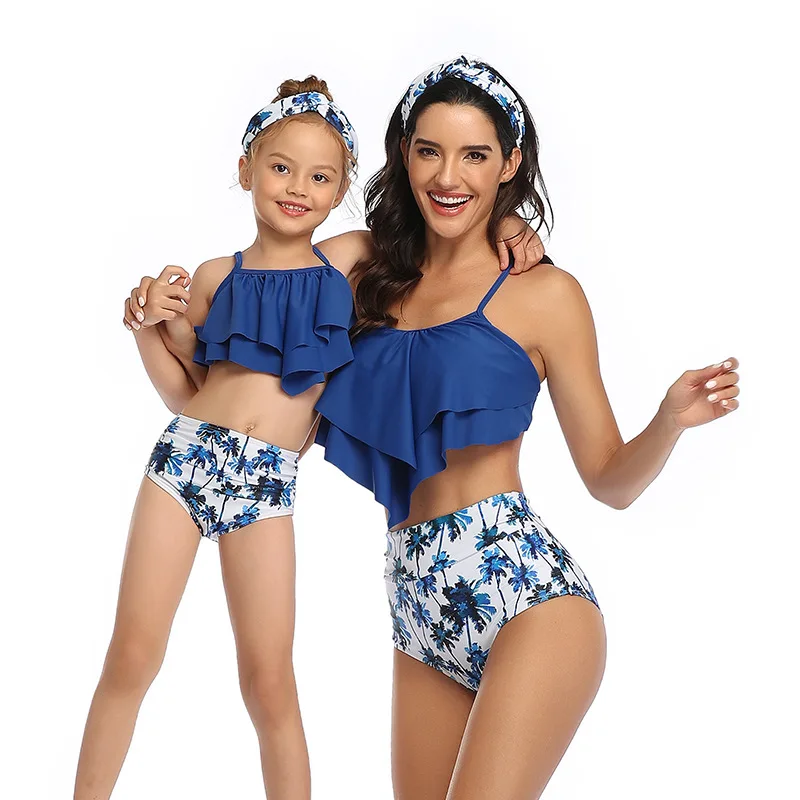 

Parent-child Tankinis Matching Sets Mommy And Me Swimwear Family Look Swimsuit Mom Daughter Bikini Ruffle Halter Swim Wear