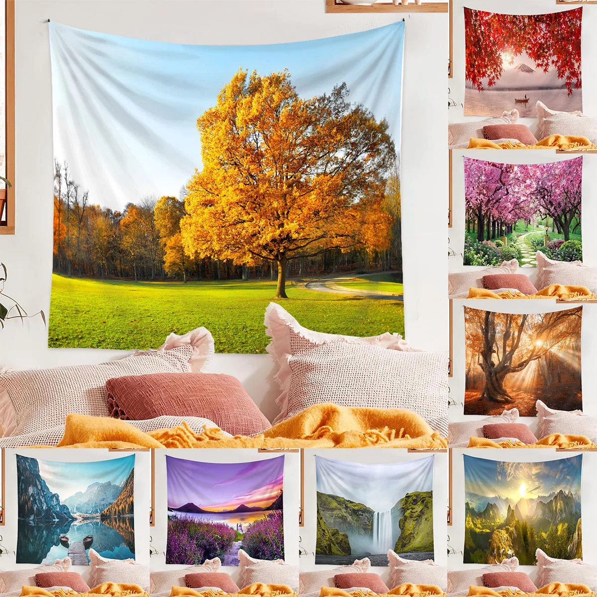 

Beautiful Flower Tree Printed Wall Tapestry Hippie Wall Hanging Tapestry Nature Forest Landscape Tapestries Art Home Decoration