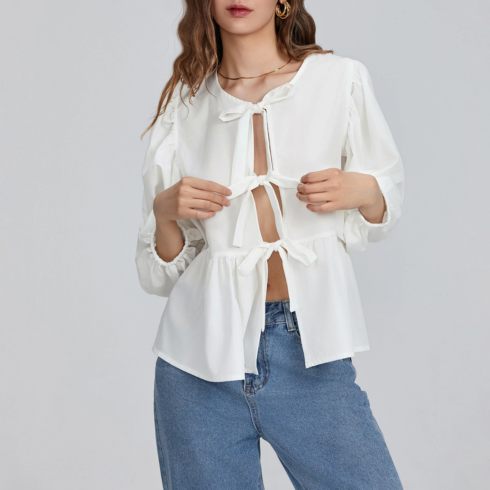 Женские базовые Топы с завязкой спереди повседневная однотонная Свободная