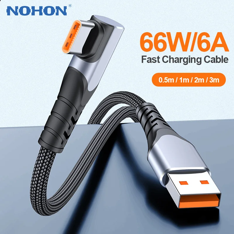 

NOHON 3m 2m 1m USB Type C Cable 6A Fast Charging Type-c Cord for Xiaomi 11 Huawei Nova 8 Samsung QC 3.0 Elbow USB C Cable