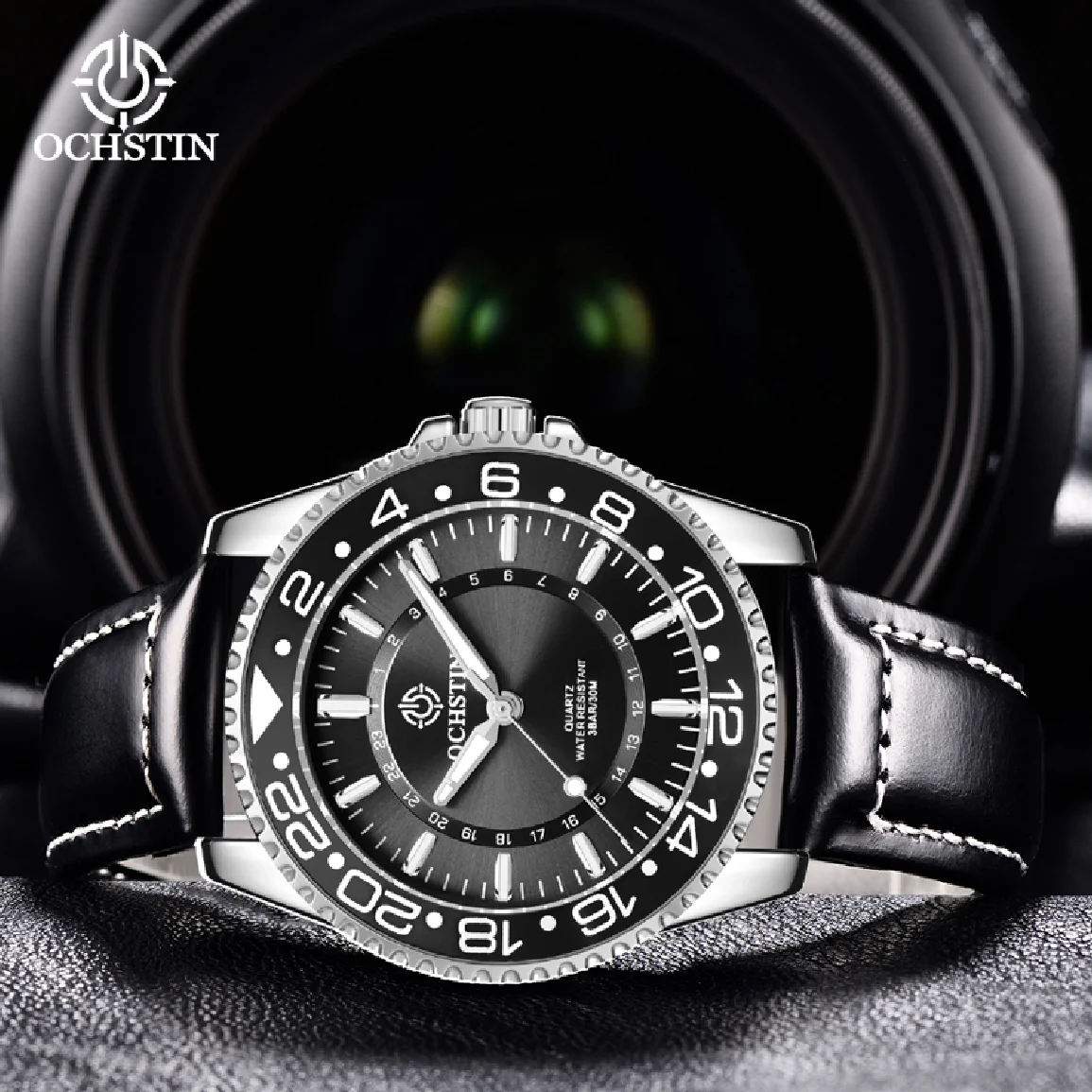 

OCHSTIN Military Quartz Watch Leather Band 3ATM Waterproof Male Clock Luminous Sports Wristwatches Gifts for Men erkek kol saati