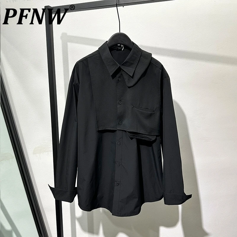 

PFNW Осенняя модная мужская темно-синяя одежда черный Рабочий костюм Лоскутная Свободная рубашка с рукавами красивые повседневные Асимметричные функциональные Топы 12Z4373