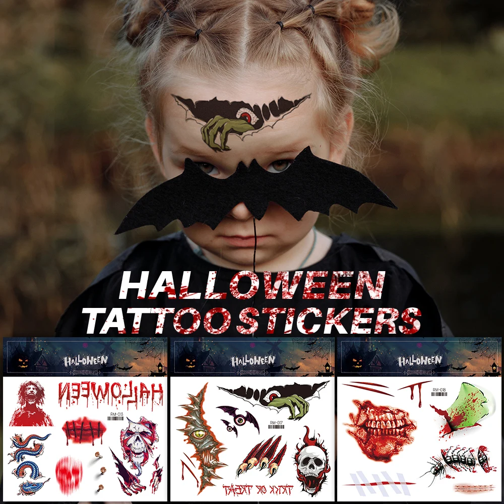 

Временные татуировки для мужчин, женщин, детей, тату-наклейка на Хэллоуин, скелет, мгновенная прострочка, страшные шрамы для праздничного де...