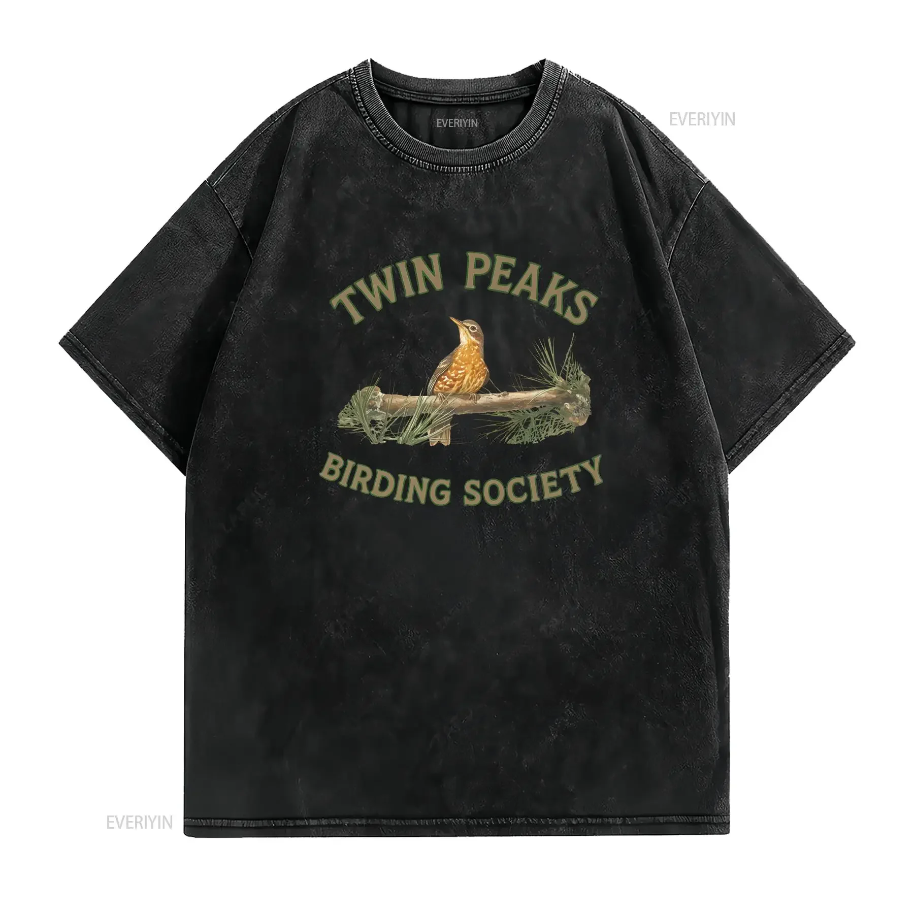 Фото Футболка Twin Peaks Birding Society с изображением Дэвида Линча, забавная, хлопковая, винтажная, с эффектом потертости, для повседневной носки, стритвир, эластичная №2