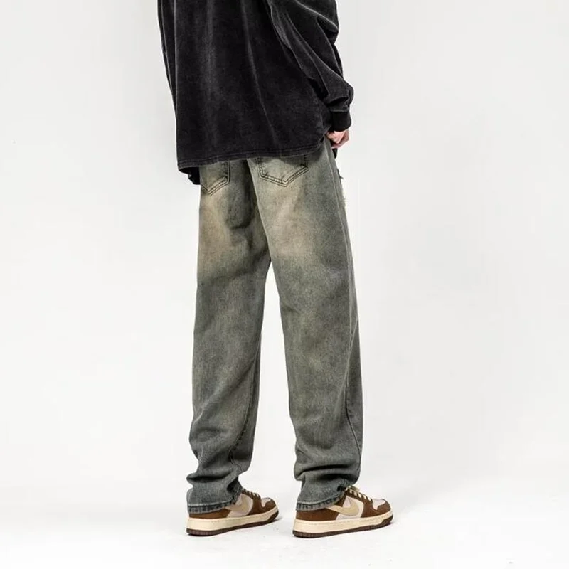 Streetwear Men 2022 New 1977 Embroidery Loose Straight Cylinder Blue Jeans Temperament Versatile Wide Leg Trousers Autumn Female