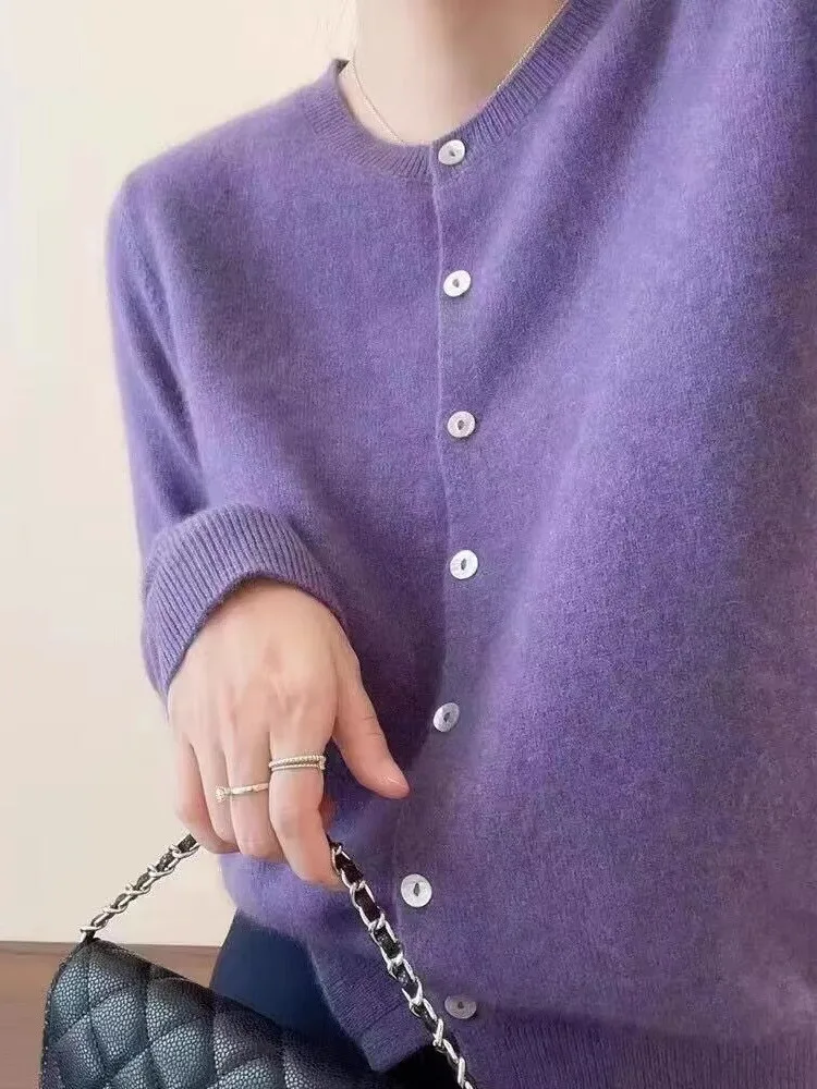 100% кашемировый вязаный кардиган женский осенне-зимний шерстяной свитер с