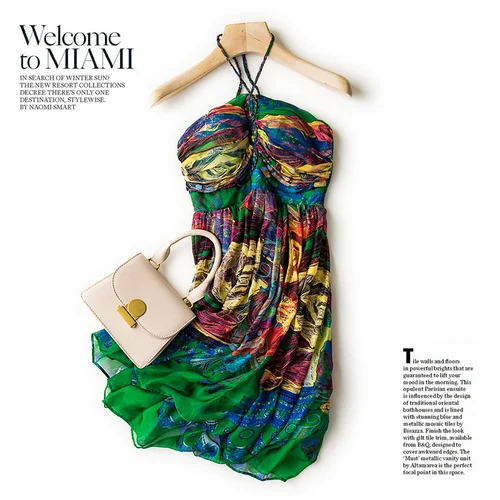 

Женское Короткое платье из натурального шелка, повседневное элегантное пляжное платье в стиле бохо, лето 2023