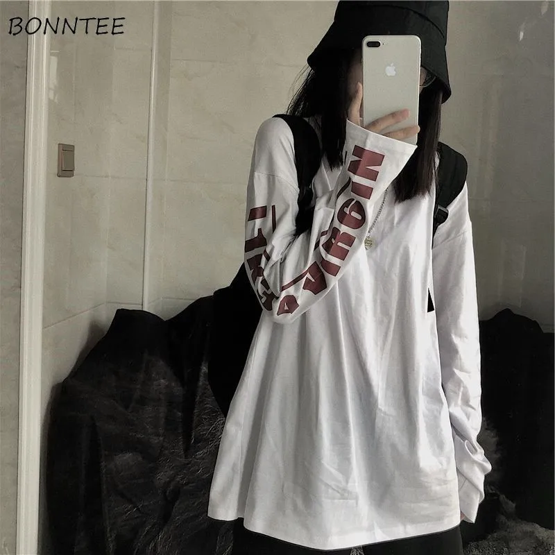 

Футболка женская с длинным рукавом, дизайнерский топ в стиле ретро, универсальная модная простая хлопковая мягкая в Корейском стиле, с круг...