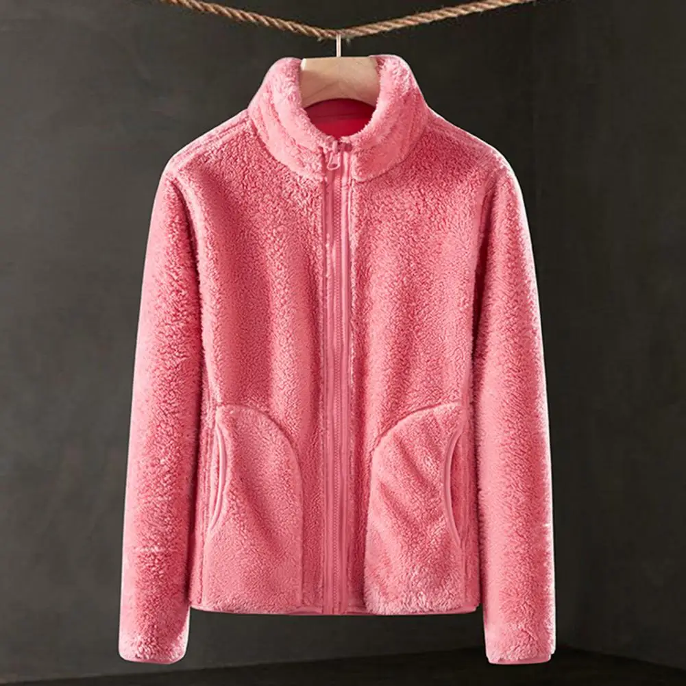 

Зимнее уличное пальто, уютные зимние куртки для женщин, плюшевая теплая Стильная верхняя одежда с воротником-стойкой, длинными рукавами и карманами для женщин