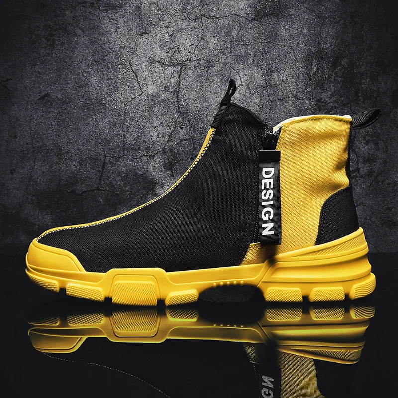 

Лидер продаж, повседневная обувь для мужчин, высокие холщовые мужские туфли на молнии, дышащие мужские туфли на плоской резиновой подошве, п...