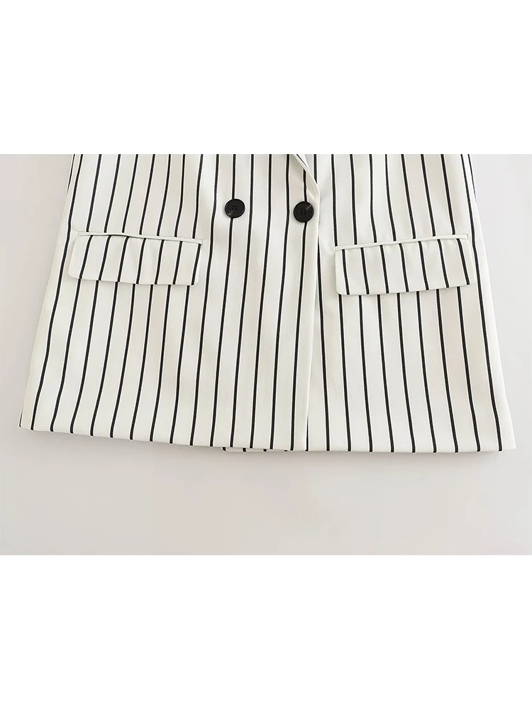 GJXSDNX Fashion Striped Blazer Suits For Women 2023 Spring Causal Pockets Office Lady Coat Zipper High Waist Straight Pants