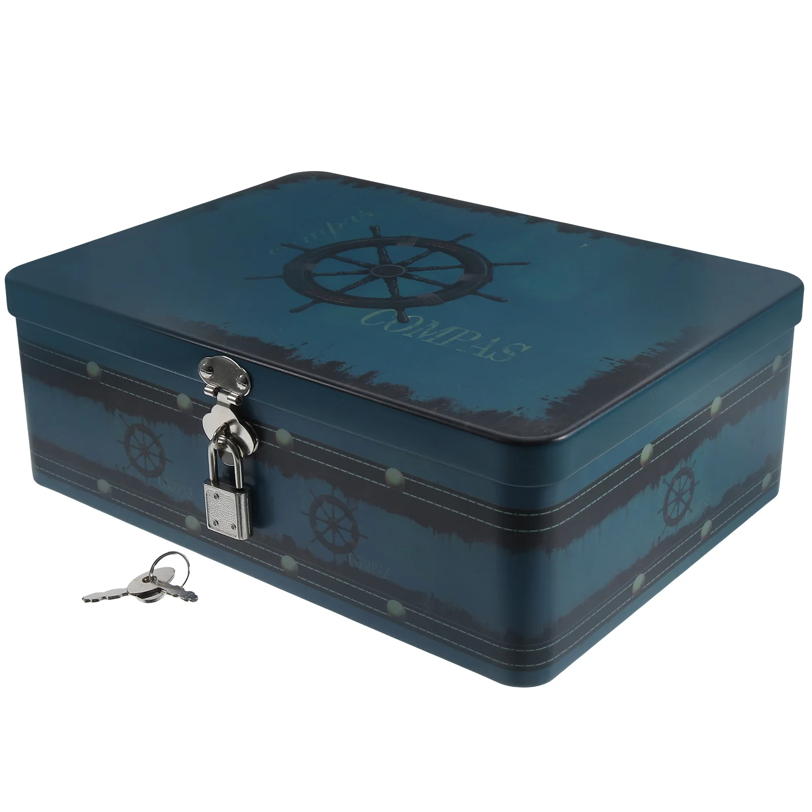 

Retro Tinplate Box Sturdy Metal Box Multi-purpose Storage Box With Lock Household Trinket Organizer