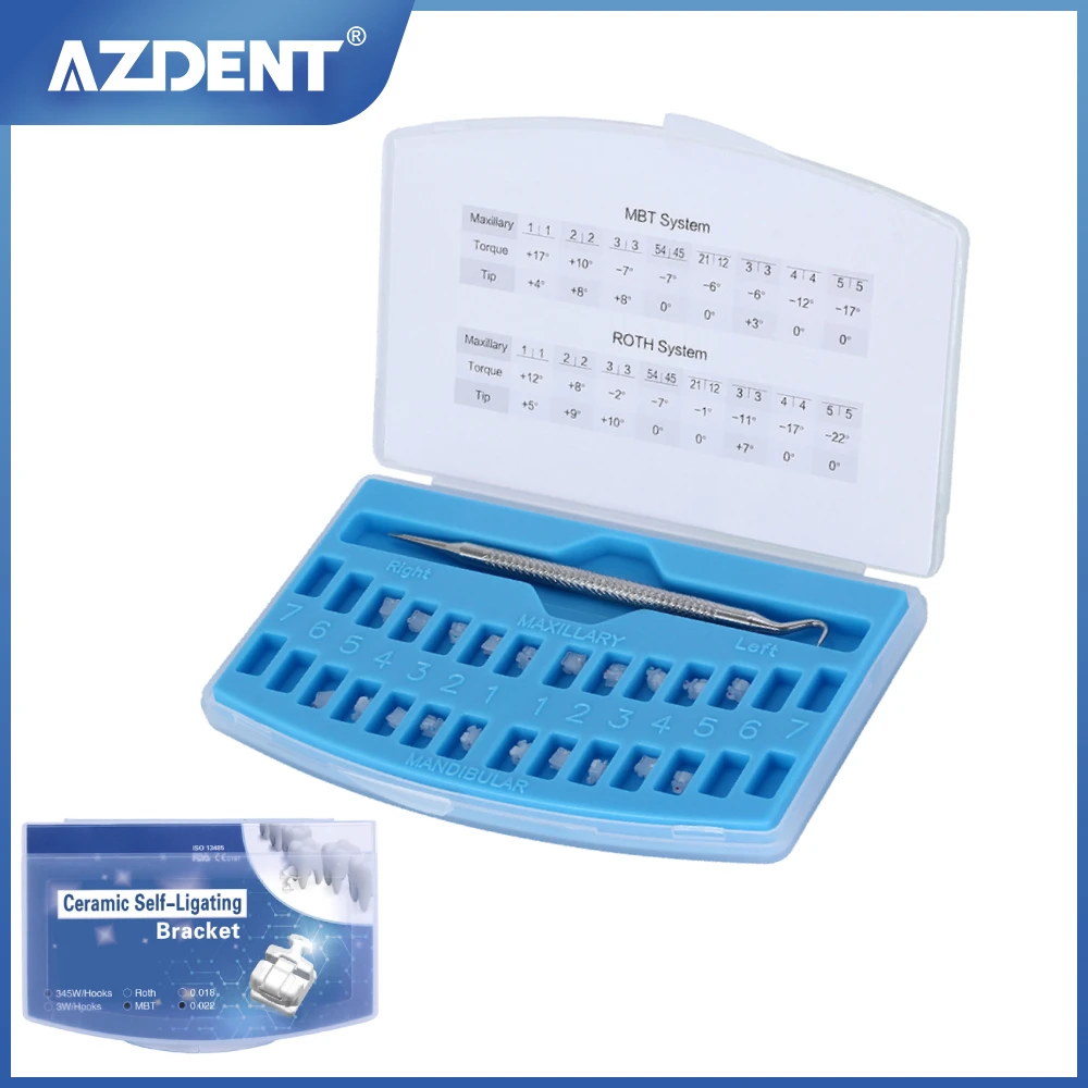 

AZDENT Dental Self-ligating Third Generation Ceramic Bracket SL Clear MBT /Roth 0.022 with Hook 345