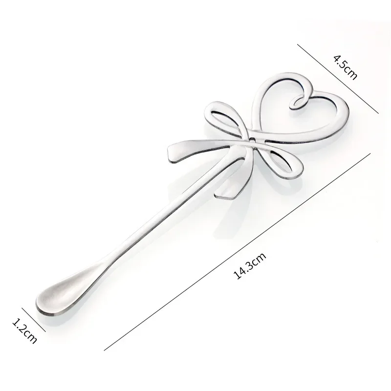 

Creative Cute Stainless Steel Spoon Bowknot Heart Shaped Mini Coffee Spoon Tea Dessert Hanging Gold Silver Scoops Wedding Gifts