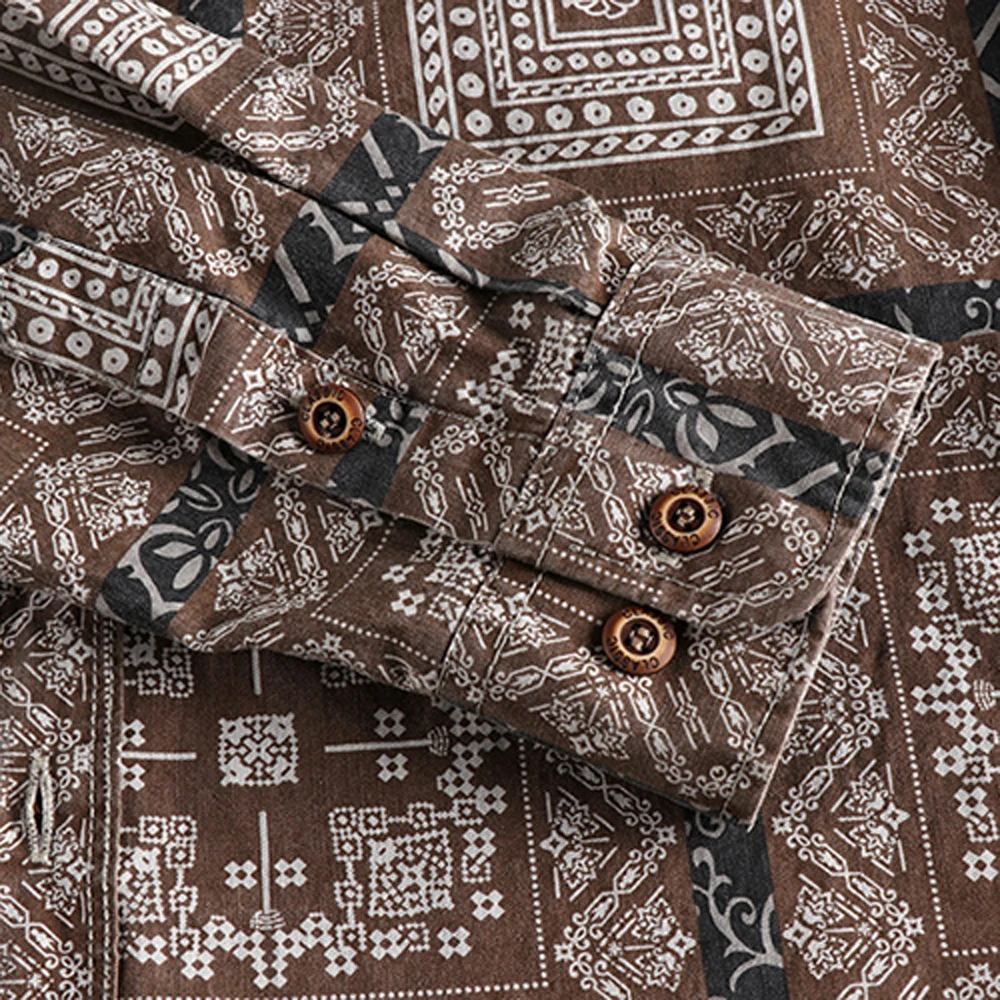 Retro Ethnic Pattern Long Sleeved Shirt For Men Japanese Style Trending Youth Man Shirts Loose Streetwear Spring Free Shipping