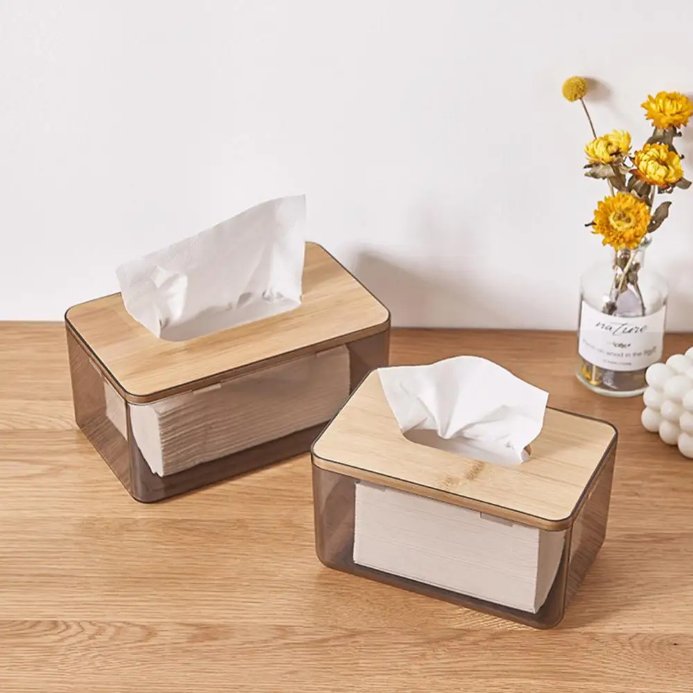 

Nordic Minimalist Wooden Tissue Box Rectangular Facial Tissue Dispenser Box Bamboo Wooden Cover Plastic Tissue Dispenser Daily
