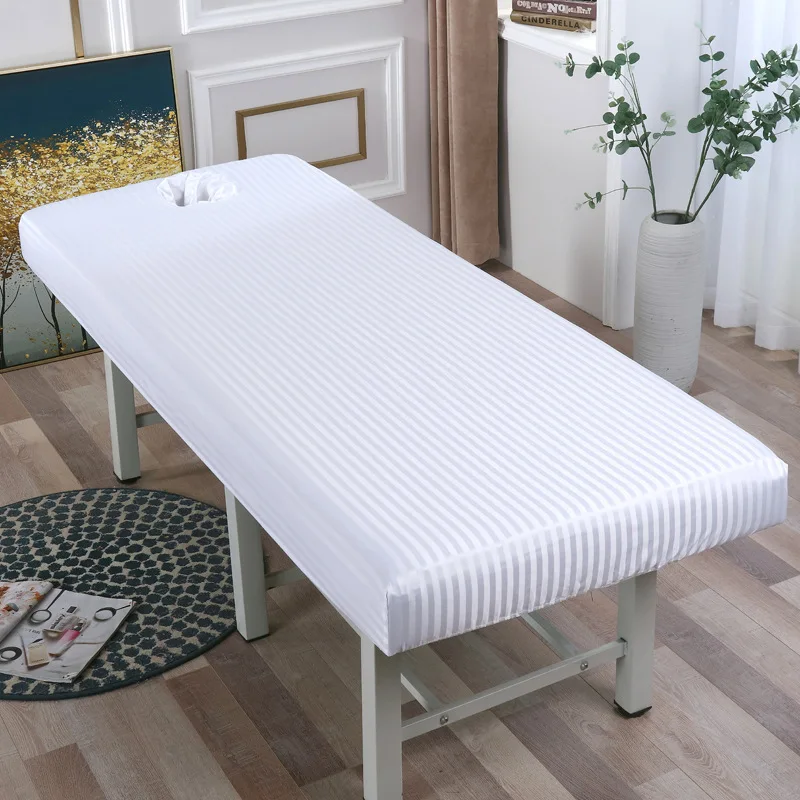 

Pure Color Massage Table Bed Fitted Sheet Elastic Full Cover Rubber Band Massage SPA Treatment Soft Bed Cover With Face Hole
