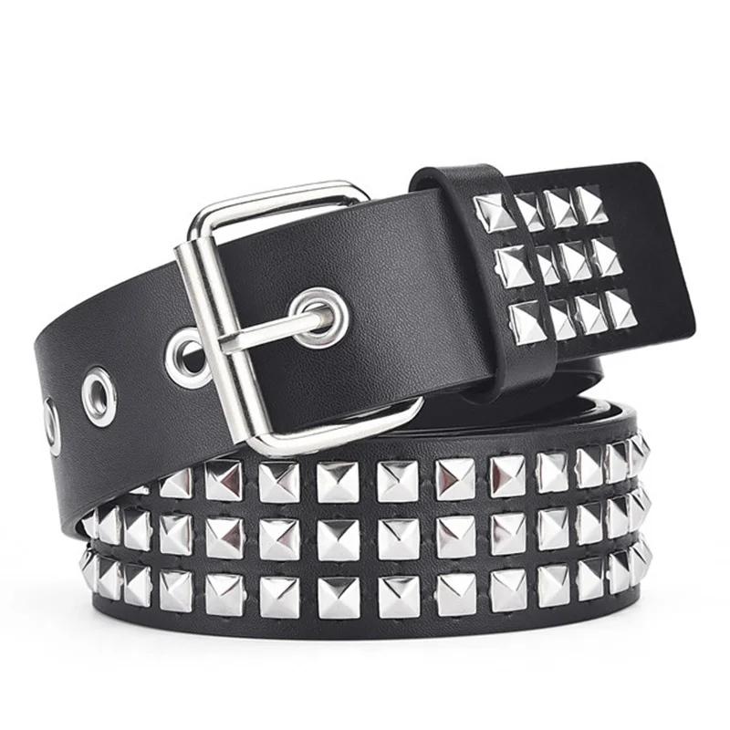 Women Belt Punk Hardware Jeans Belt Square Beads Rivet Belt Black Harajuku Waisand Eyelet Pin Buckle Men Metal Decoration Belt