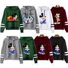Модные брендовые женские толстовки Disney, дизайнерская полосатая толстовка с Микки Маусом, рубашка с длинным рукавом и кулиской, осенний пуловер с принтом