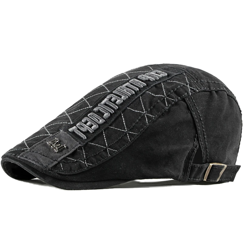 

2022 Casual Men Hats Retro Berets Hat For Women Cotton Visors Letter Embroidery Herringbone Flat Caps Artist Peaked Newsboy Cap