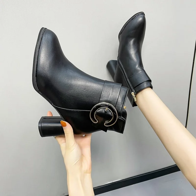 Women's High Heel Short Boots Women's Winter Warm Boots Side Zipper Women's High Heel Thick Heel Sexy Fashion BootsWomen's Shoes