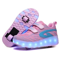 2022 childrens luminous shoes double wheel roller skates sports casual shoes boysgirls light sneakers with flash lights